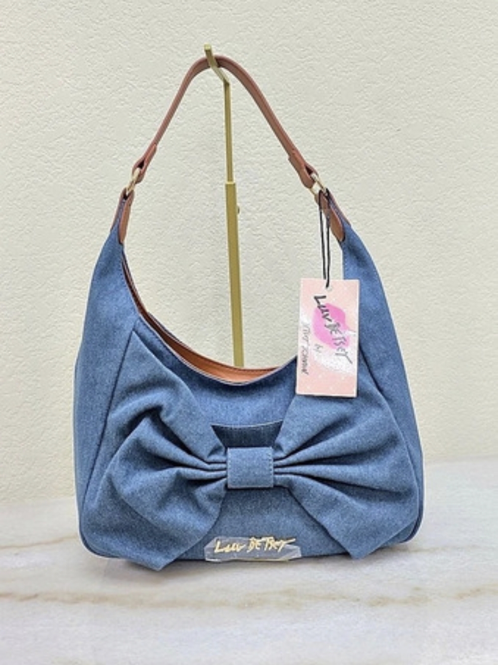 Luv Betsey by Betsey Johnson Blue Denim Bow Shoulder Bag Hobo Purse NWT